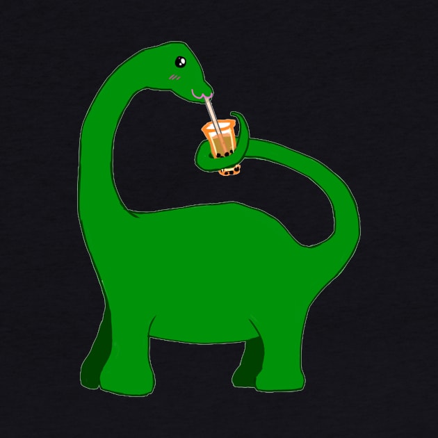 sauropod dino drinking boba with tail by leiriin